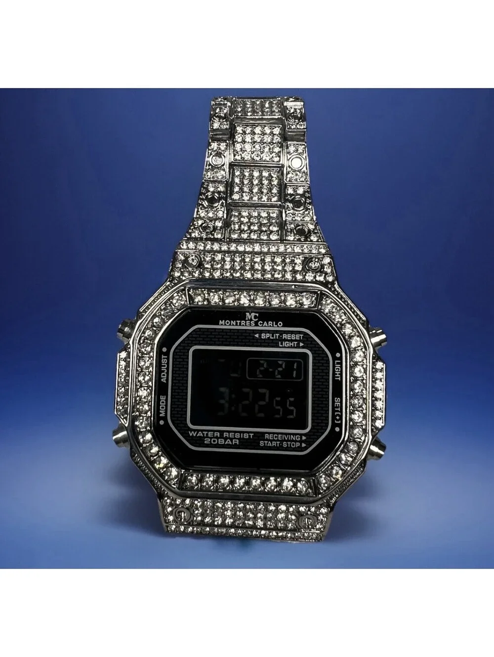 Montres Carlo Men's Hip Hop Luxury Stones Clubbing Wrist Digital Watch